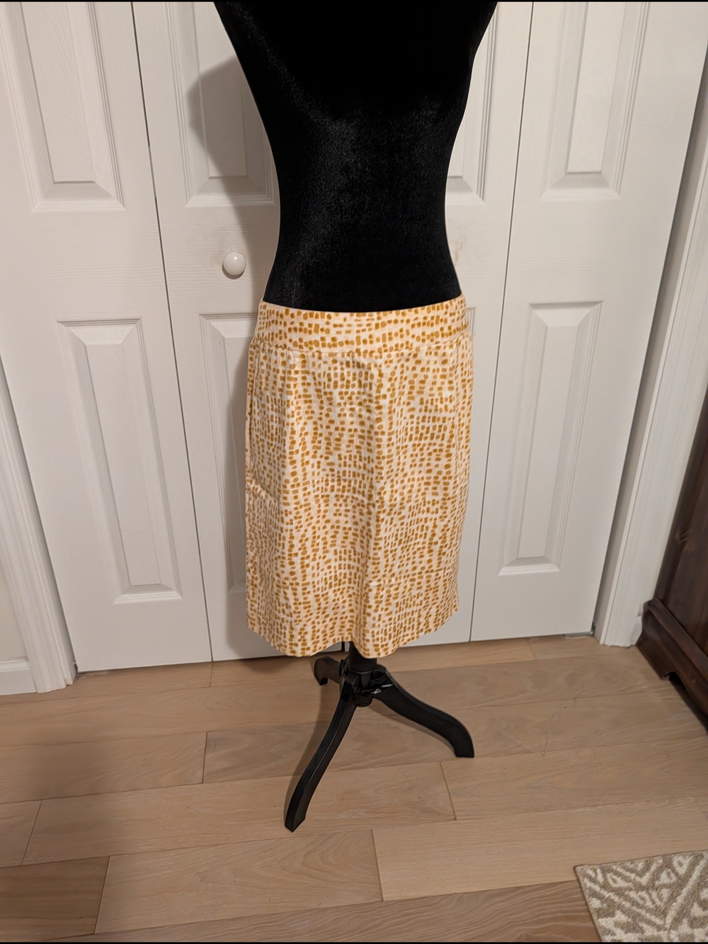 J. Crew Cream and Mustard Dot-Print Midi Skirt